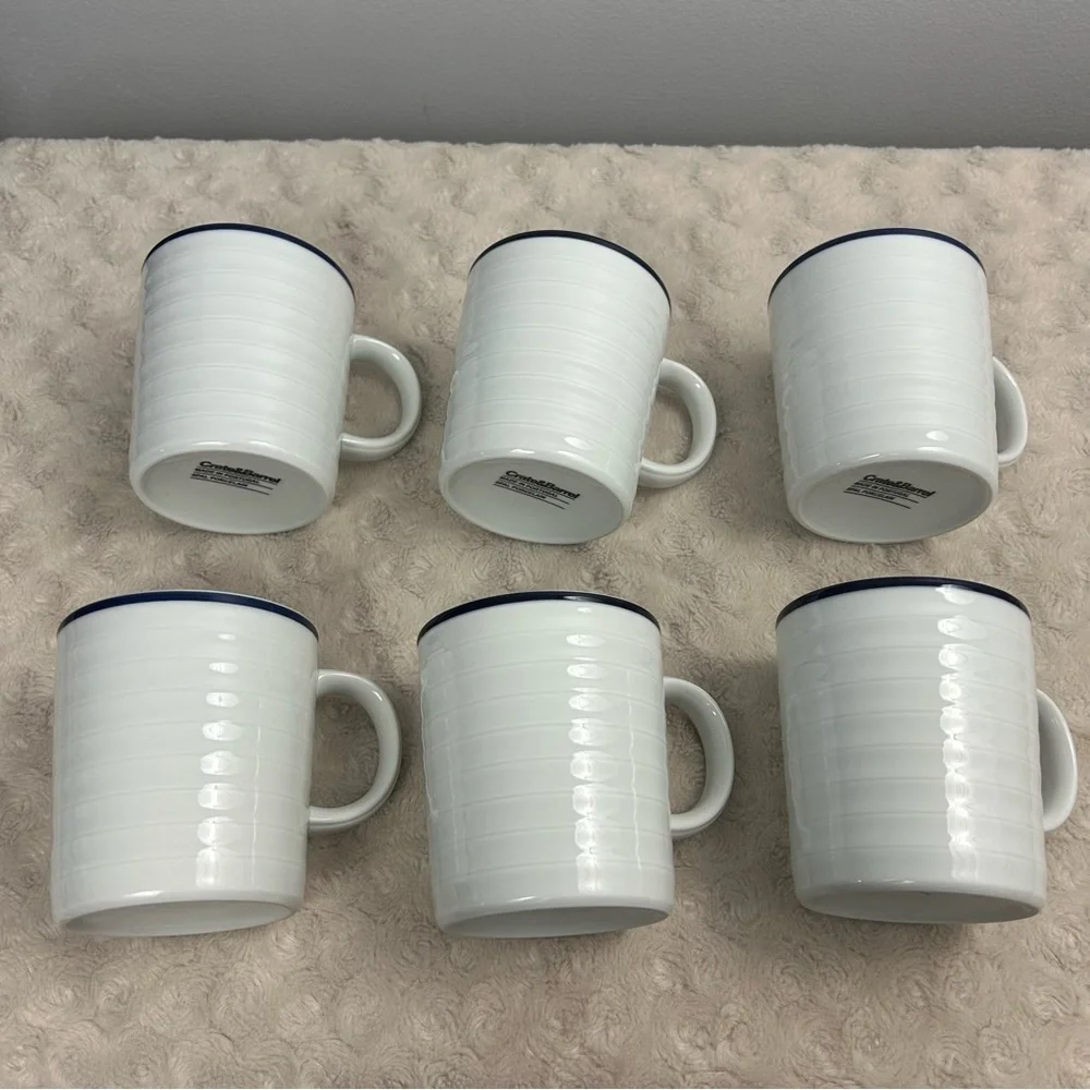 Crate & Barrel Roulette Blue Coffee Mug Set of 6 White Spal Porcelain Portugal